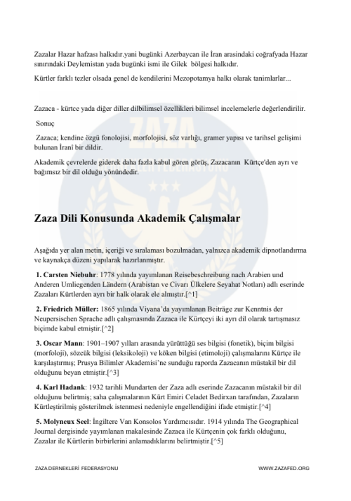 ZAZA DİLİNE İLİŞKİN BİLİMSEL VE AKADEMİK DEĞERLENDİRME RAPORU