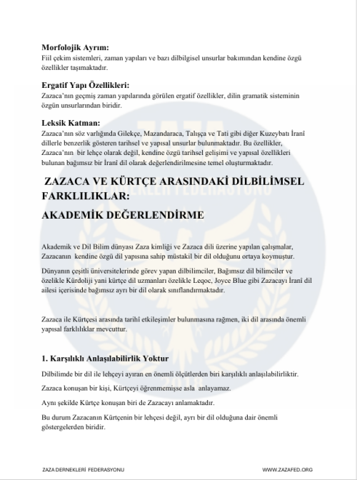 ZAZA DİLİNE İLİŞKİN BİLİMSEL VE AKADEMİK DEĞERLENDİRME RAPORU