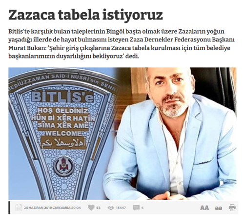 ZAZA FEDERASYONU GENEL BAŞKANI MURAT BUKAN: YEREL YÖNETİMLERDEN TALEBLERİ [2019]